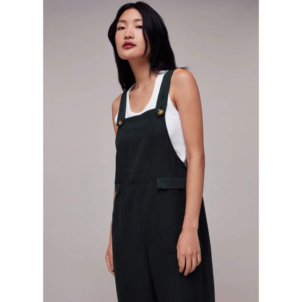 Whistles Riley Dungarees Black Tencel Lyocell Overalls Jumpsuit US 6 UK 10 - Picture 2 of 9